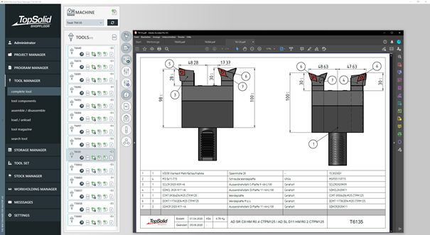 TopSolid'ShopFloor | Gestionnaire d’outils - Fiche détaillée au format PDF d'un outil monté (source : générée automatiquement à partir de TopSolid'Design).