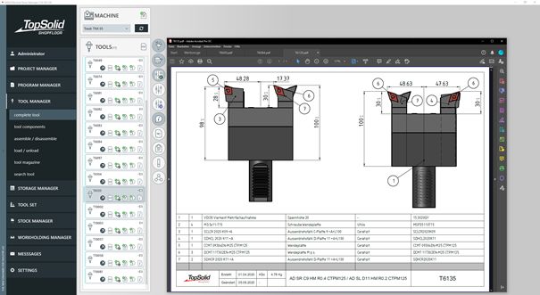 TopSolid’ShopFloor | TOOL MANAGER – PDF detail sheet of an assembled tool (Source: automatically generated from TopSolid’Design) TopSolid’ShopFloor | TOOL MANAGER – PDF detail sheet of an assembled tool (Source: automatically generated from TopSolid’Design)