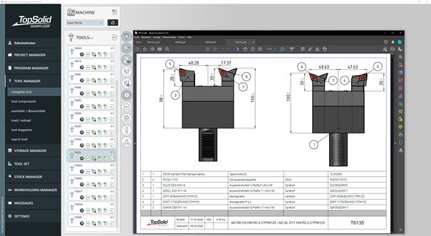 TopSolid’ShopFloor | TOOL MANAGER – PDF eines Komplettwerkzeuges mit Stückliste (Diese Dokumente werden automatisch im Hintergrund von TopSolid’Design generiert)